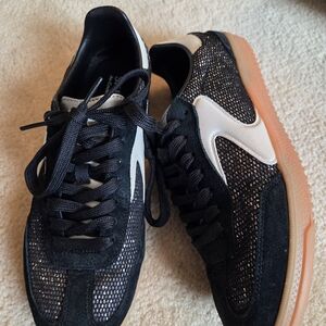 Skechers Black Glitter Mesh Sneakers with White Accents and Peach Sole